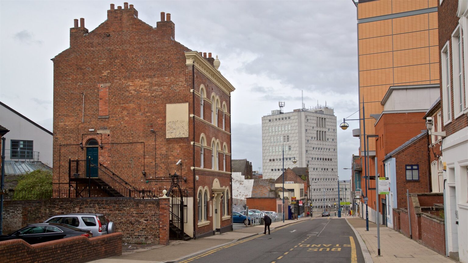 brown biuldings in streets of stoke on trent